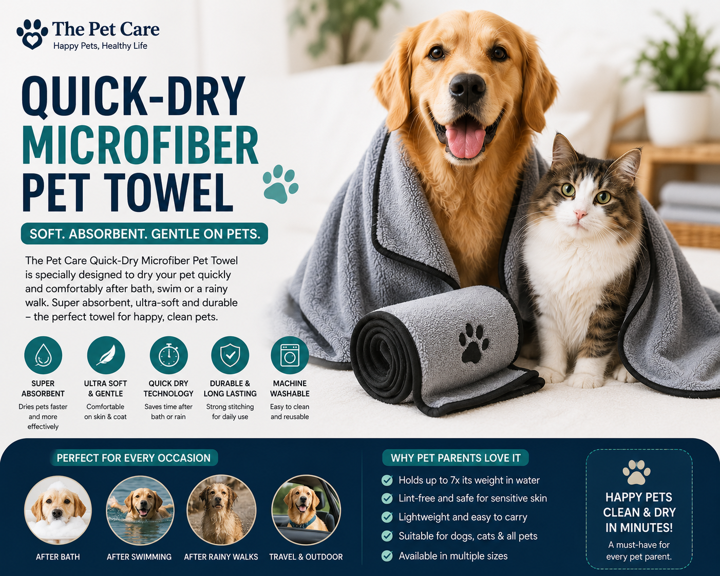 Quick-Dry Microfiber Pet Towel